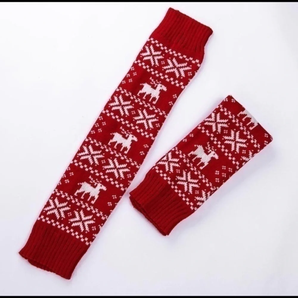 Gray Fair Isle Knit Over The Knee Leg Warmers Cozy Winter Lounge Socks NWT